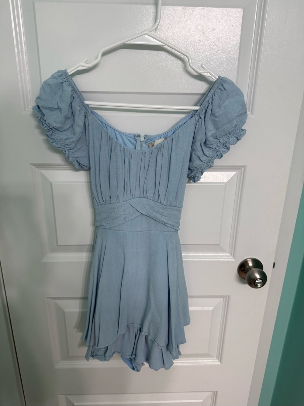 Altar'd State Light Blue Puff-Sleeve Skater Dress